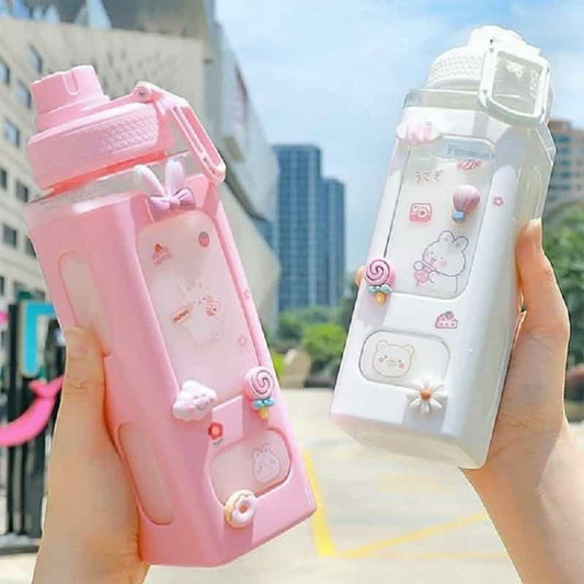 Kawaii Water Bottle with Straw and Sticker