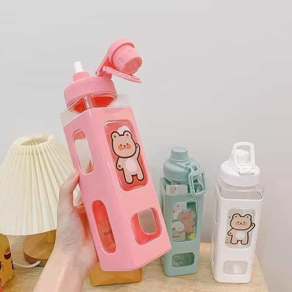 Kawaii Water Bottle with Straw and Sticker