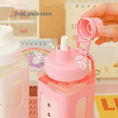 Kawaii Water Bottle with Straw and Sticker